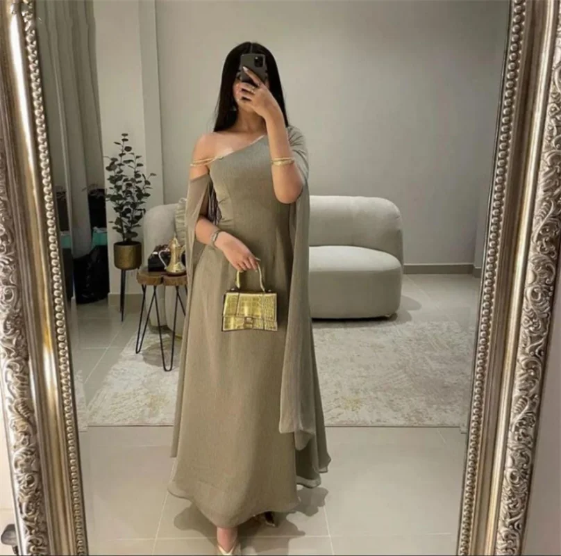 

Chiffon Formal Elegant Mermaid Evening Gown Shawl Sling One Shoulder Gray New Party Dresses for Women 2023 vestidos de noche