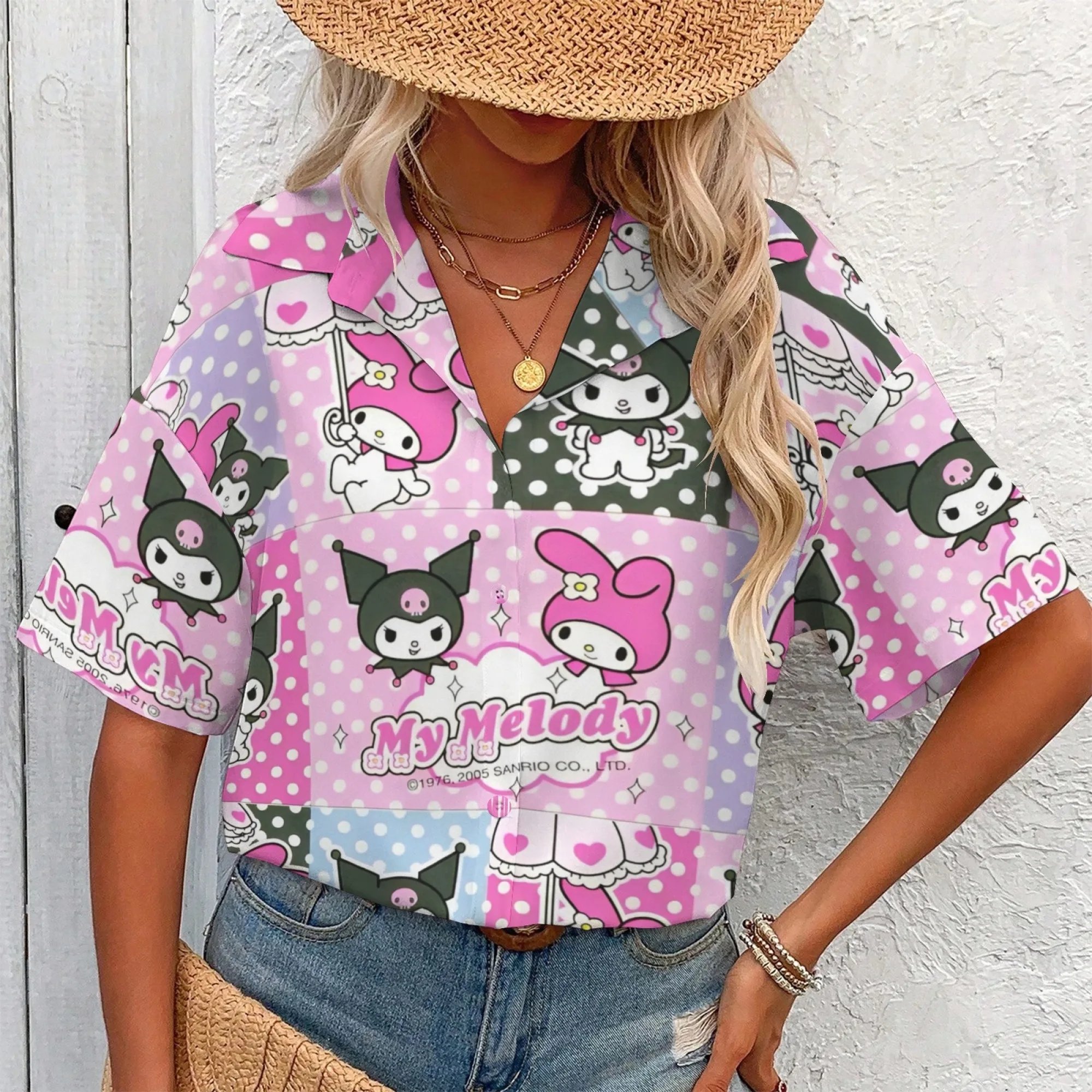 쿠로미 셔츠 전송 여성 의류 쿠로미 셔츠 남아용 티셔츠 여성용 한국 리뷰 많은 옷 오버사이즈 티셔츠 Y2