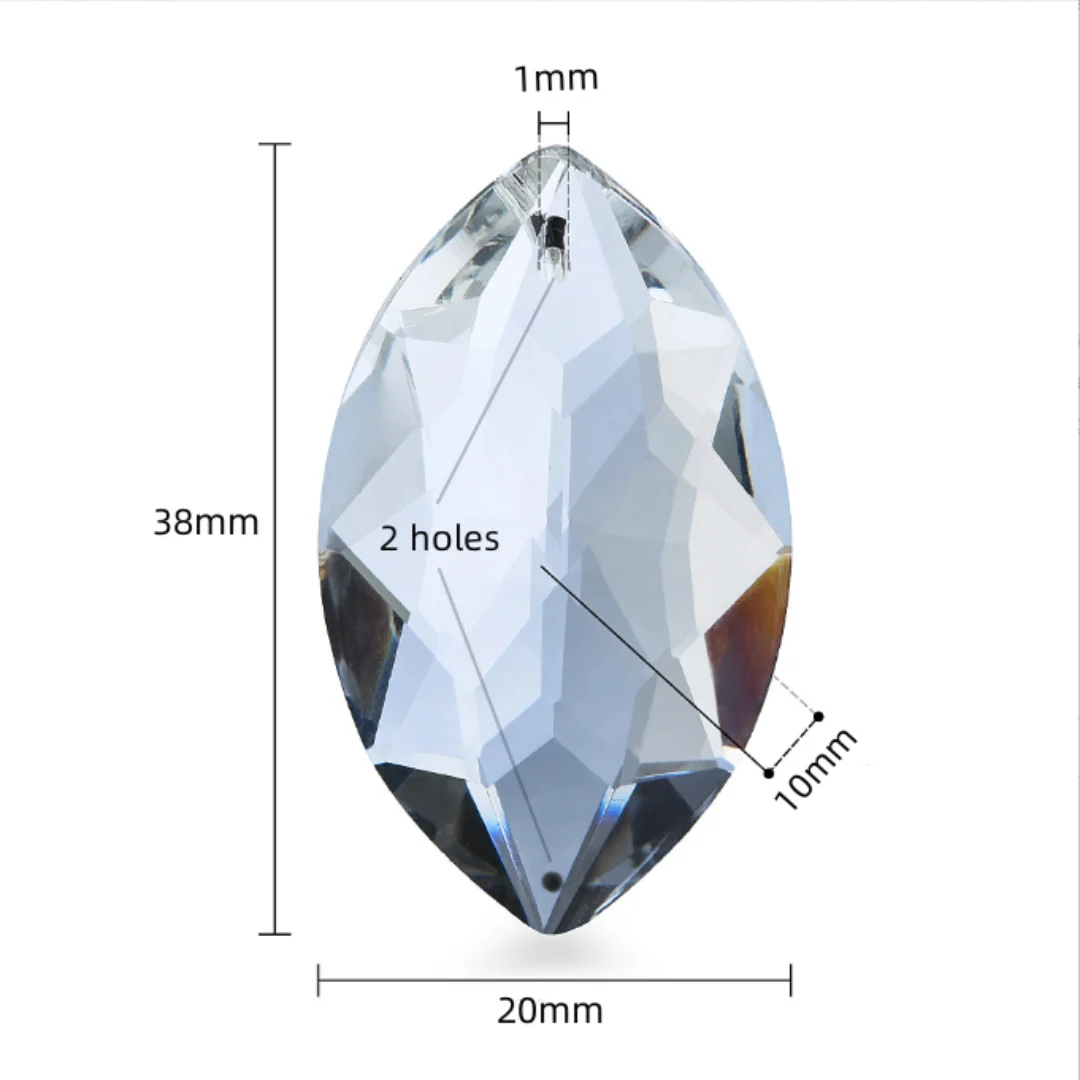 Camal 10Pcs 2 Holes 38mm Clear Glass Horse-Eye Shaped K9 Crystal Pendant Prisms Chandelier DIY Jewelry Hanging Decor Accessories