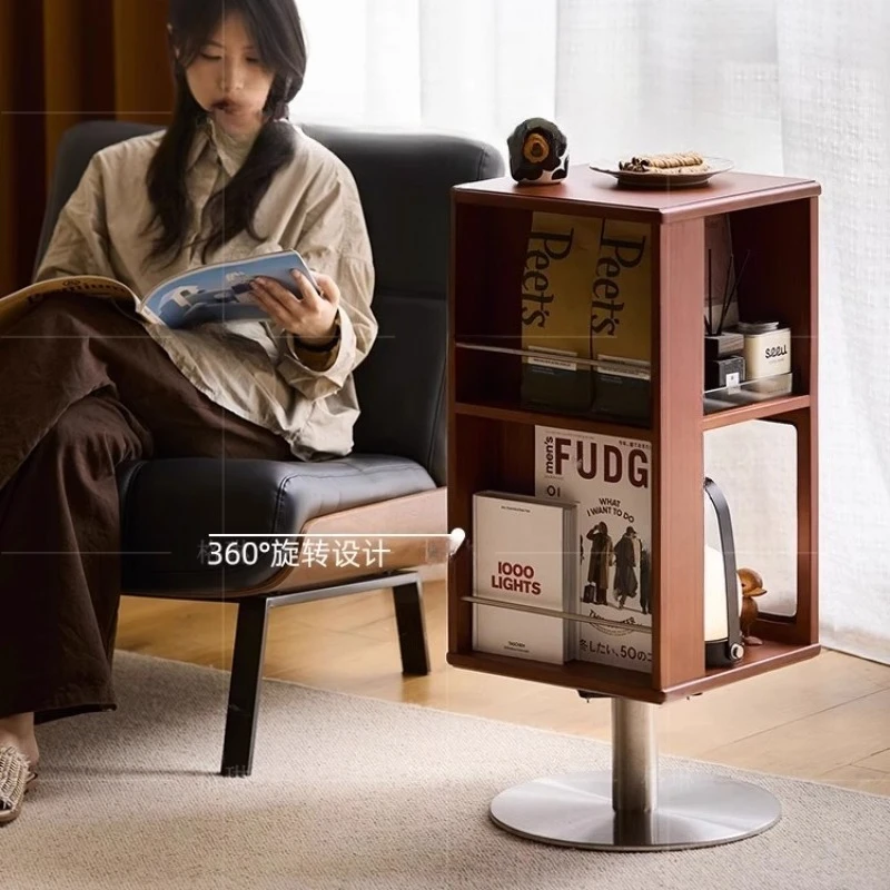 

French medieval ash wood solid wood rotating edge table movable bedside table living room sofa side cabinet small apartment