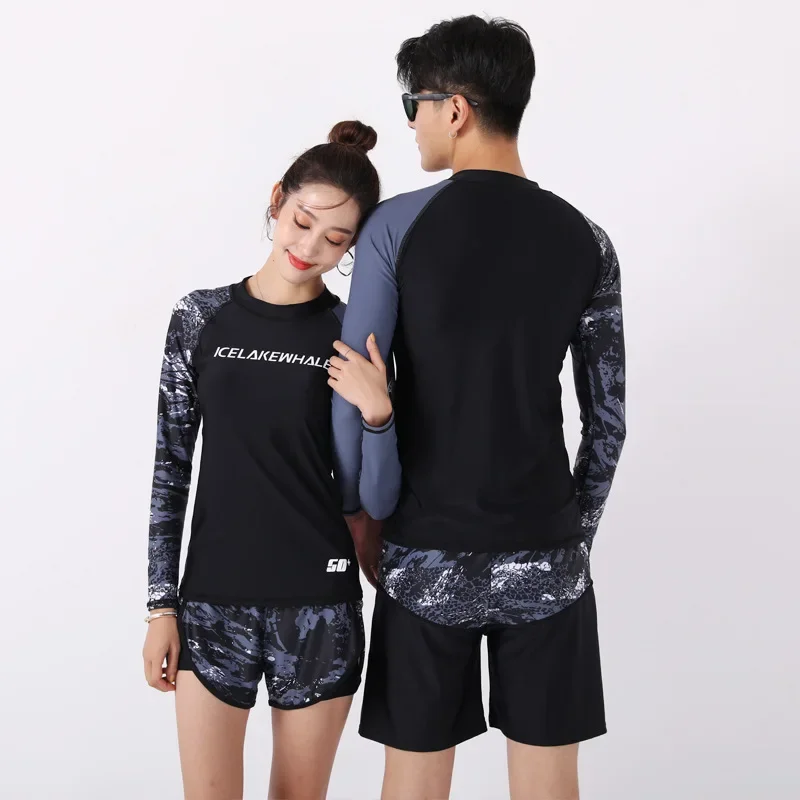 Traje de baño deportivo de manga larga para hombre y mujer, traje de baño para surf, buceo, camisa, bañadores, pantalones cortos, ropa de playa, traje de baño con protección solar para parejas