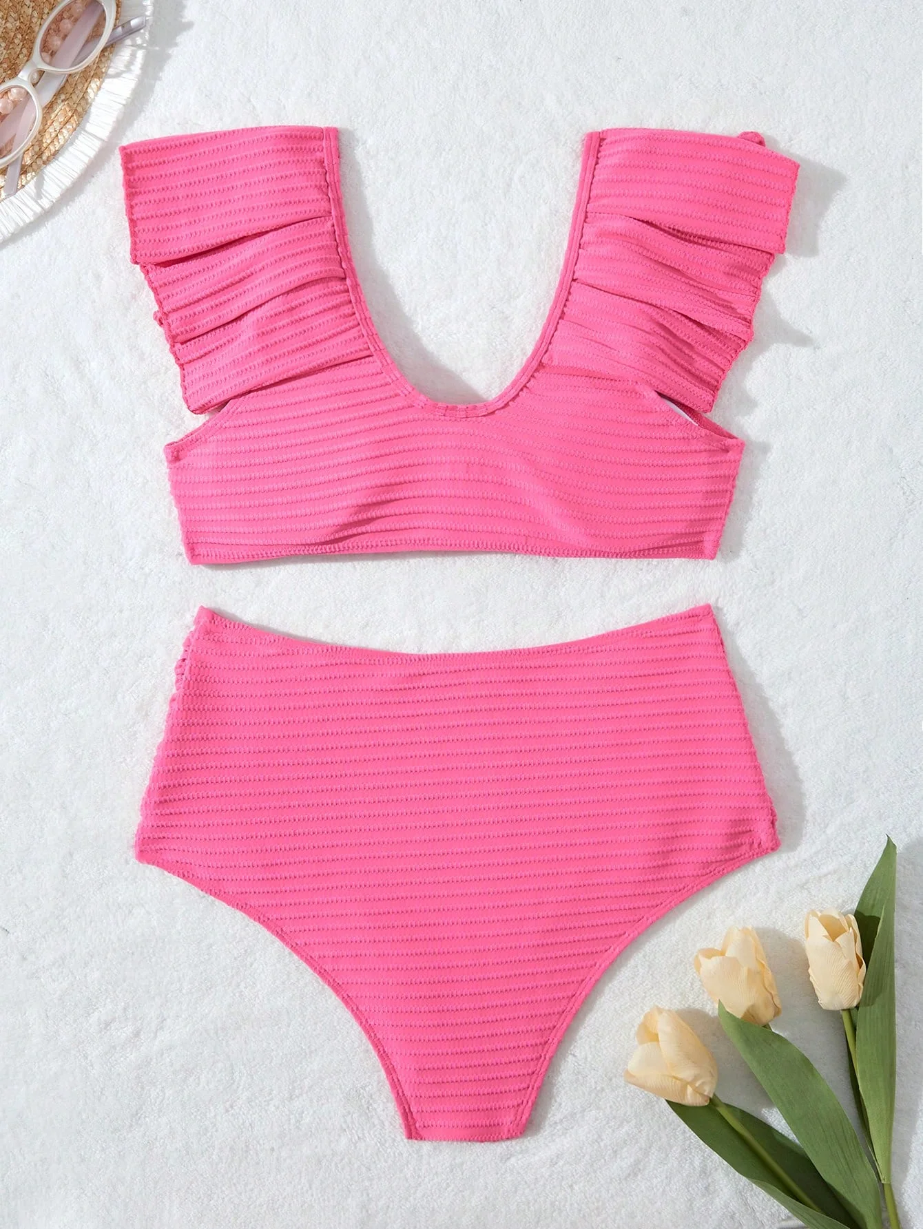 كشكش البيكينيات 2025 الصلبة عالية الخصر ملابس السباحة النساء مثير ملابس السباحة الإناث الاستحمام السباحة لباس سباحة بحر