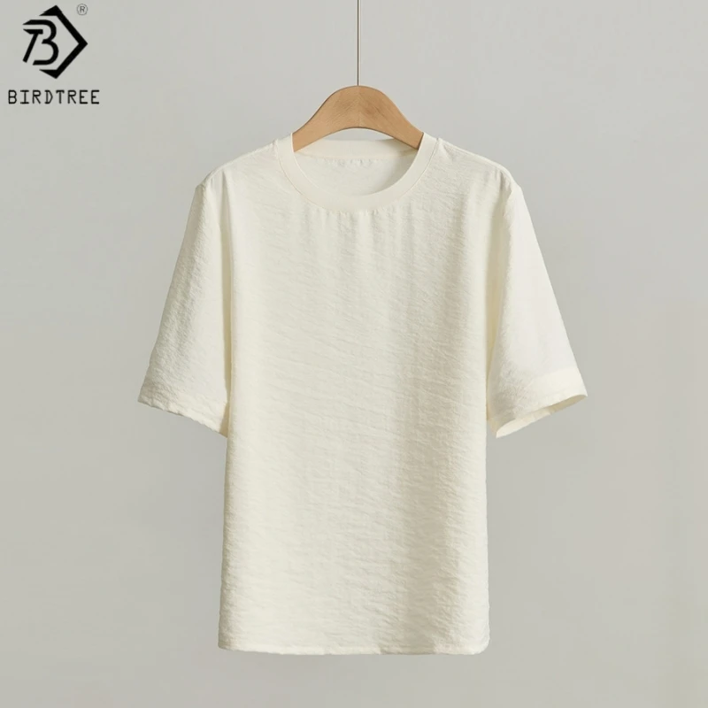 

Birdtree, 80% Silk 20% Nylon Solid Tshirt, O-neck Short Sleeve Tops, Women's Loose Basics Thin Shirt, 2026 Summer New T64001JF