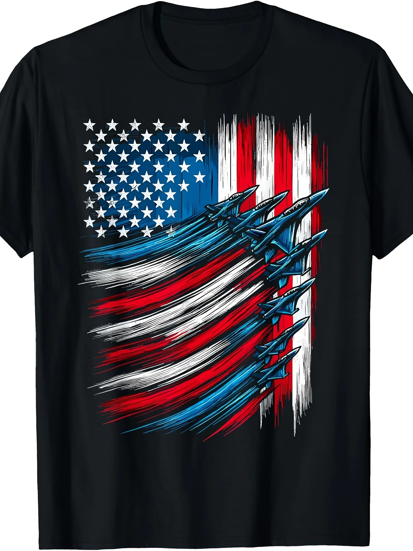 Patriotic USA Flag Fighter Jets 4Th of July T-Shirt Breathable Sweat-Wicking And Soft Suitable for Daily Commutes Lounging at Home And Casual Wear