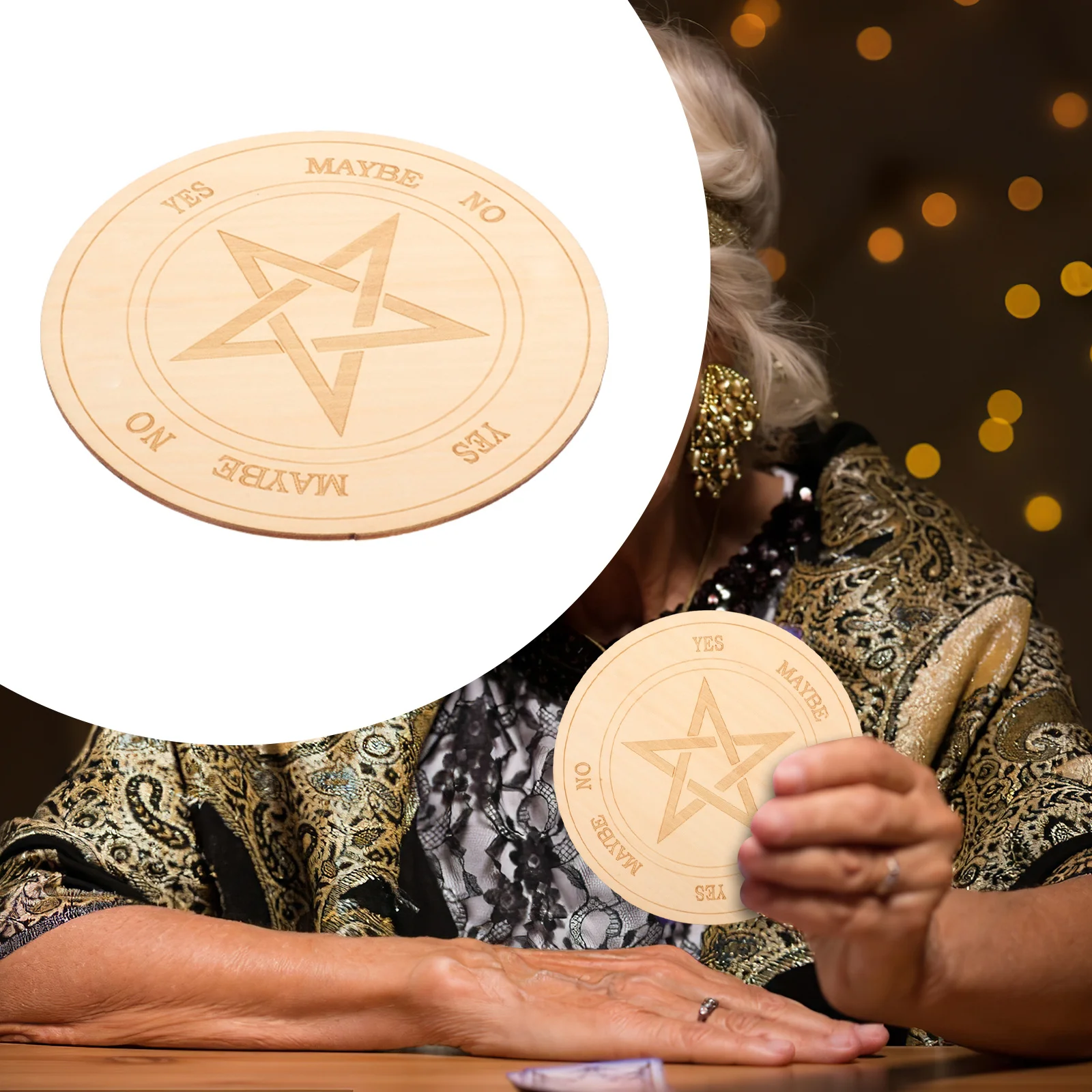 

Chic Wooden Universal Symbol Information Board Delicate Pentagram Ornament Metaphysical Message Board Home Decoration