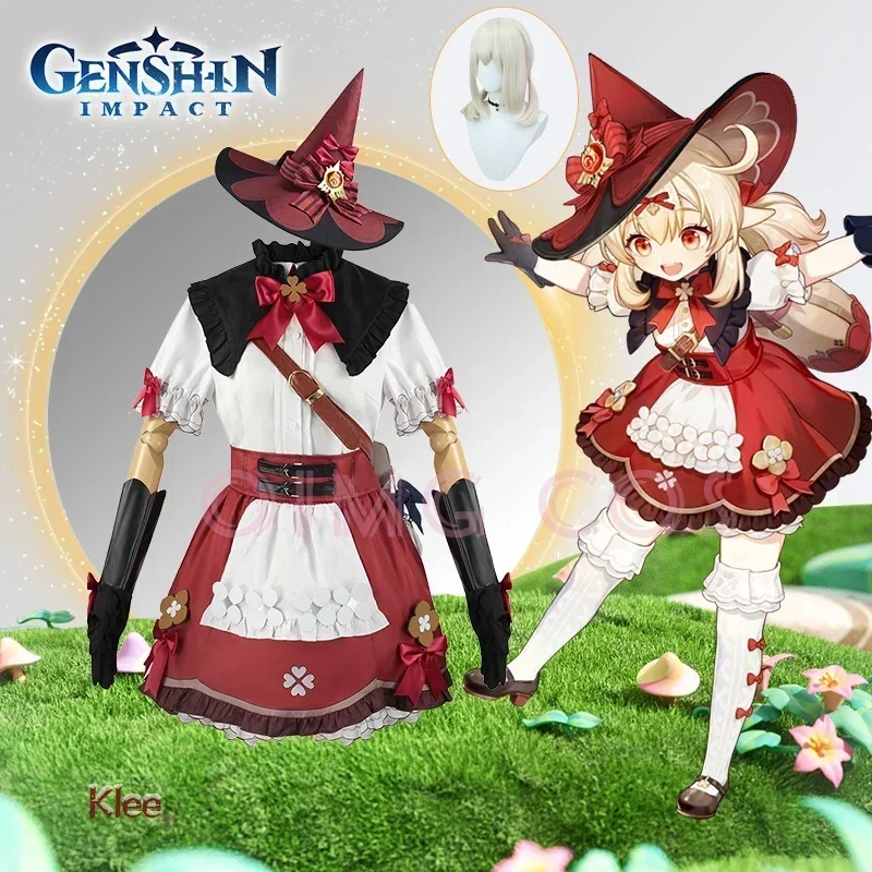 

Genshin Impact Klee new skin Cosplay Costume Uniform Jacquard Fabric Wig Anime Chinese Style Halloween Costumes for Women Game