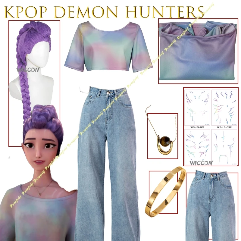 

KPop Demon Hunters Rumi Colorful Short Top Cosplay Costume Women Outfit Movie Halloween Music Anime Game Huntrix Disfraz Mujer‌