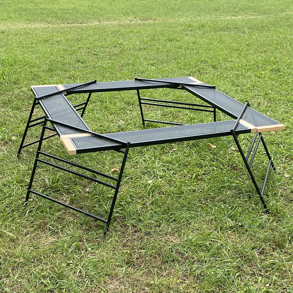 outdoor  camping folding portable iron mesh table square folding round  barbecue iron folding table