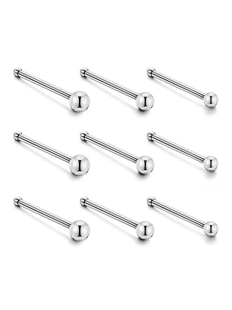 10pc/lot Nose Stud Ball Straight Rod Steel Small Ear Nail Invisible Bone Body Jewelry for Women 0.6mm Piercing