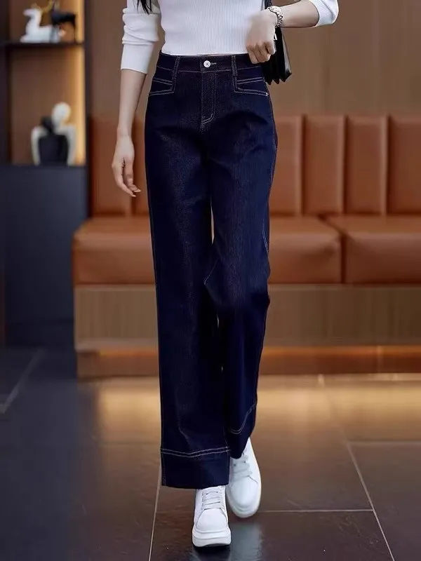 

High Waist Wide Leg Jeans Women's Straight Cut Denim Blue Slimming Versatile Spring Autumn New Sle Casual Comfortable Pants