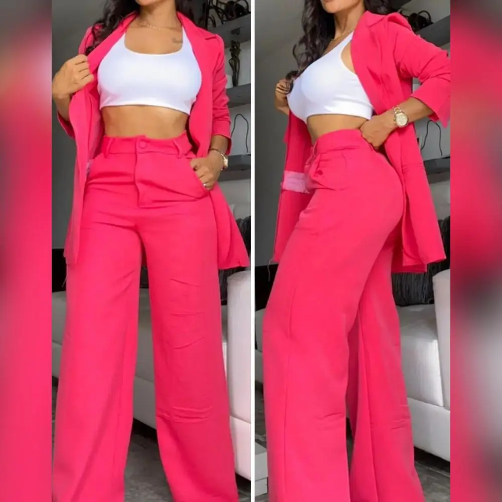 Comfortable Straight Pants Suit for Women Stylish Women's Coat Pants Suit Single-breasted Jacket Wide Leg Pants for Ladies