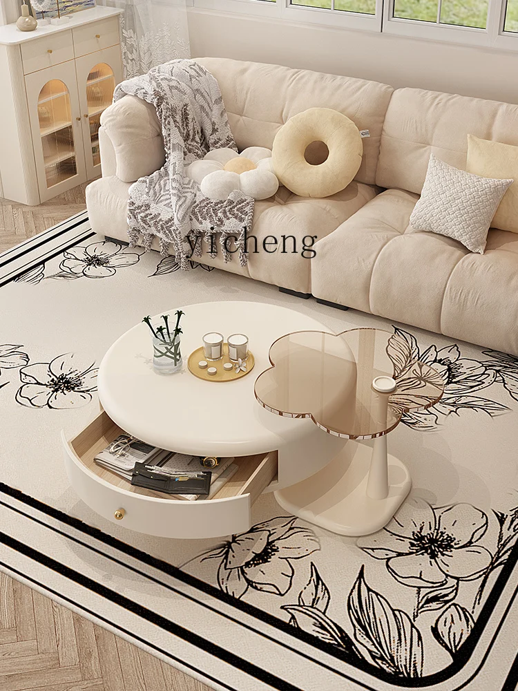 XL Love Petals Coffee Table Light Luxury Living Room round Tea Table with Side Table Combination