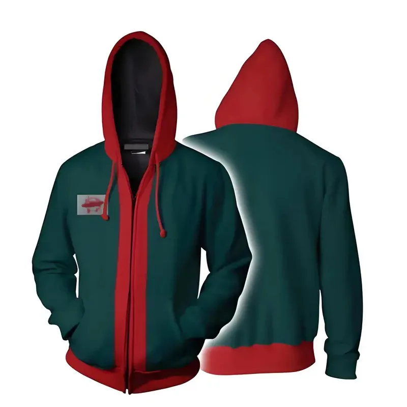 ZA01 Miles Morales Cosplay Costumes for Men, 3D Printing Zipper Jacket, Anime Hoodies, Green Hooded Sweatshirts, Halloween CZa0@