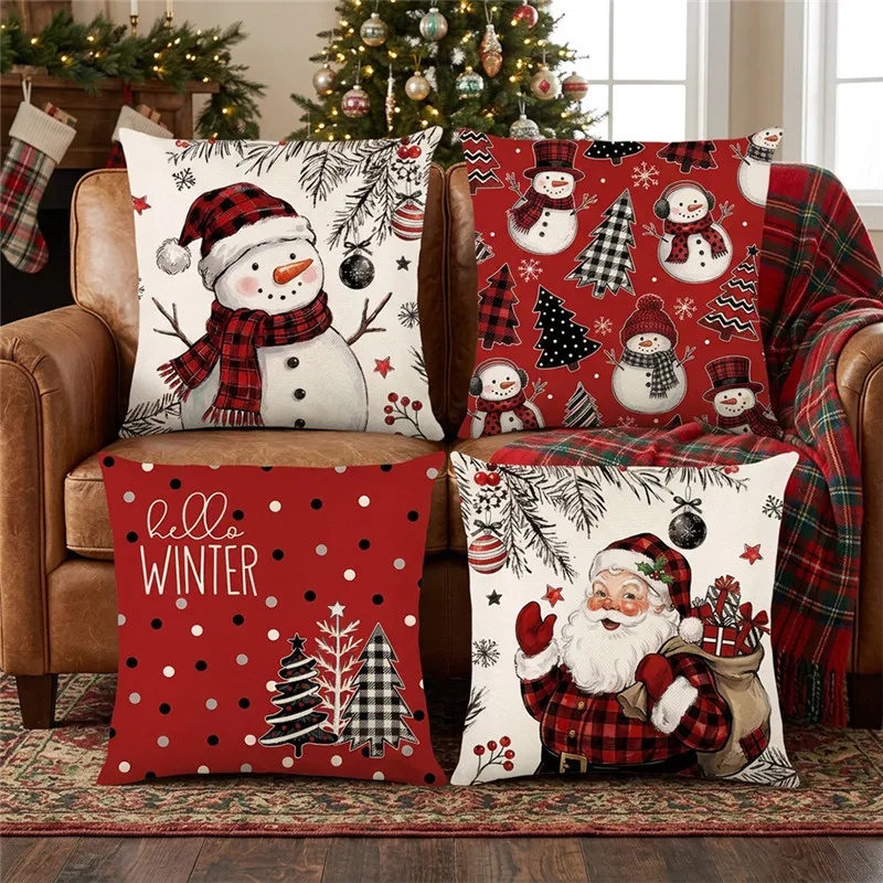 2026 Merry Christmas Cushion Cover Lovely Santa Claus Penguin Pine Print for Sofa Bed Chair Christmas Home Decor Christmas Gift