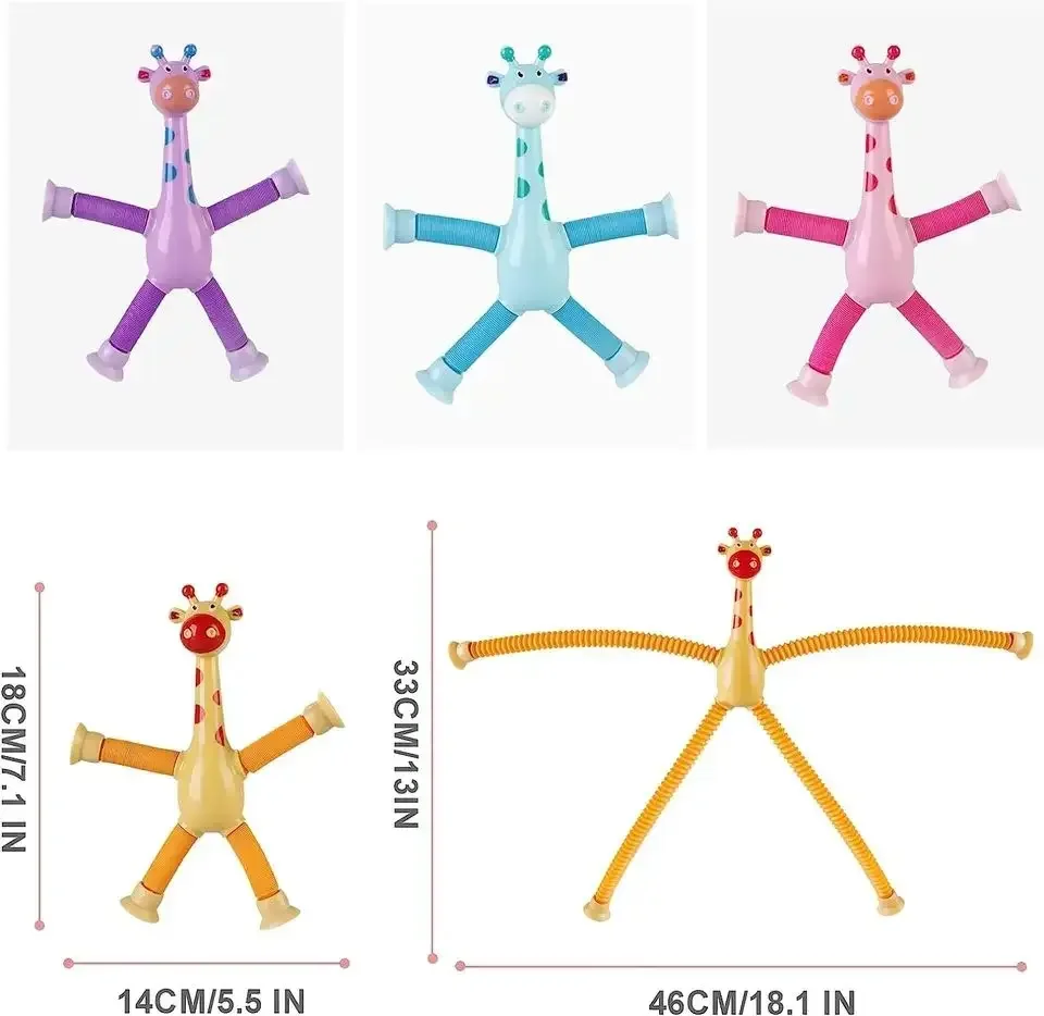 1/4PCS Telescopic Suction Cup Giraffe Toy Pop Tubes Fidget Toys Shape Changing Tubes Sensory Toys Funny Gift for Kids Boys Girls