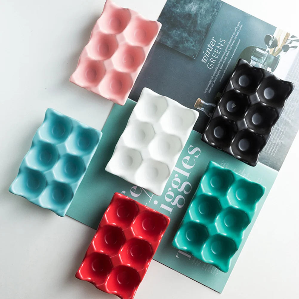 

2Pcs Ceramic Egg Holder 6 Grids Storage Tray Non-Slip Bottom for Refrigerator Kitchen Organization Safe Fresh Egg Container