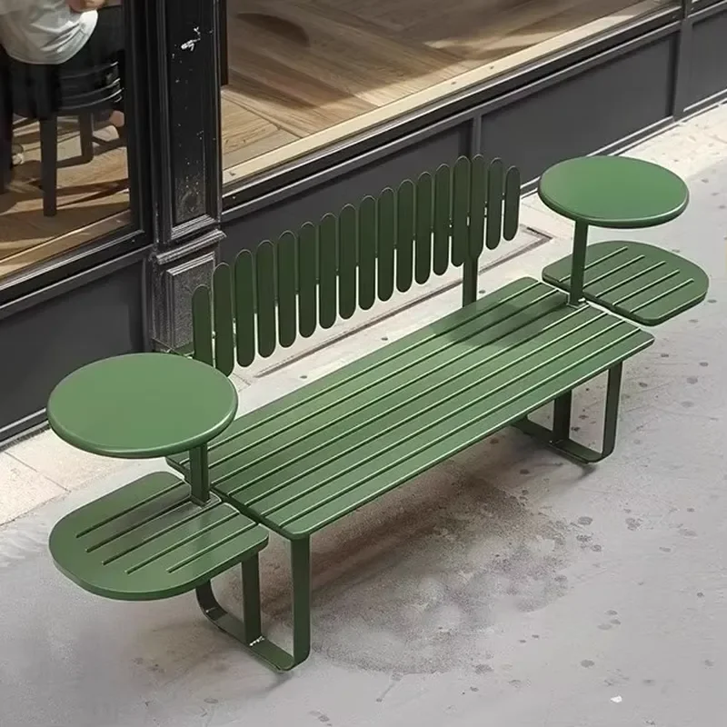 Modern Creative Metal Garden Bench Solid Wood Style Outdoor Balcony Terrace Courtyard Shopping Mall Store Furniture
