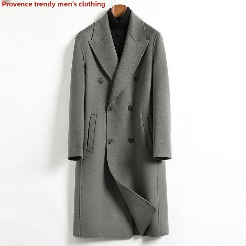 

Double-Sided Velvet Men's Coat Knee-Length Autumn Winter 00 Wool Double-Breasted Over-Knee Tweed Outerwear Season-Defng