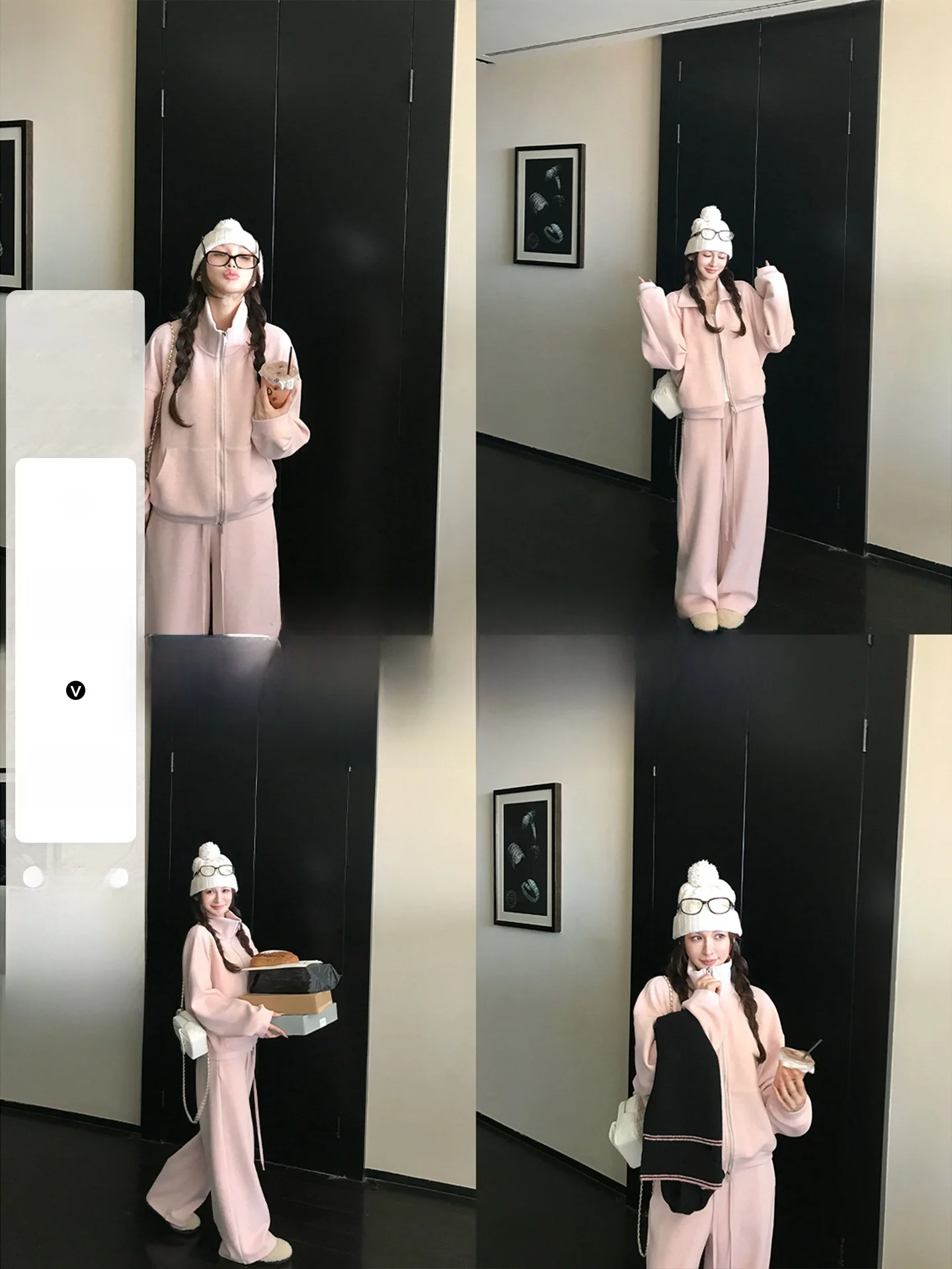 

Skk Store Double Layered Thiened Hoodie And Pants Set Women's Winter Faion Outfit High Street Sle Long Sve Stand Collar