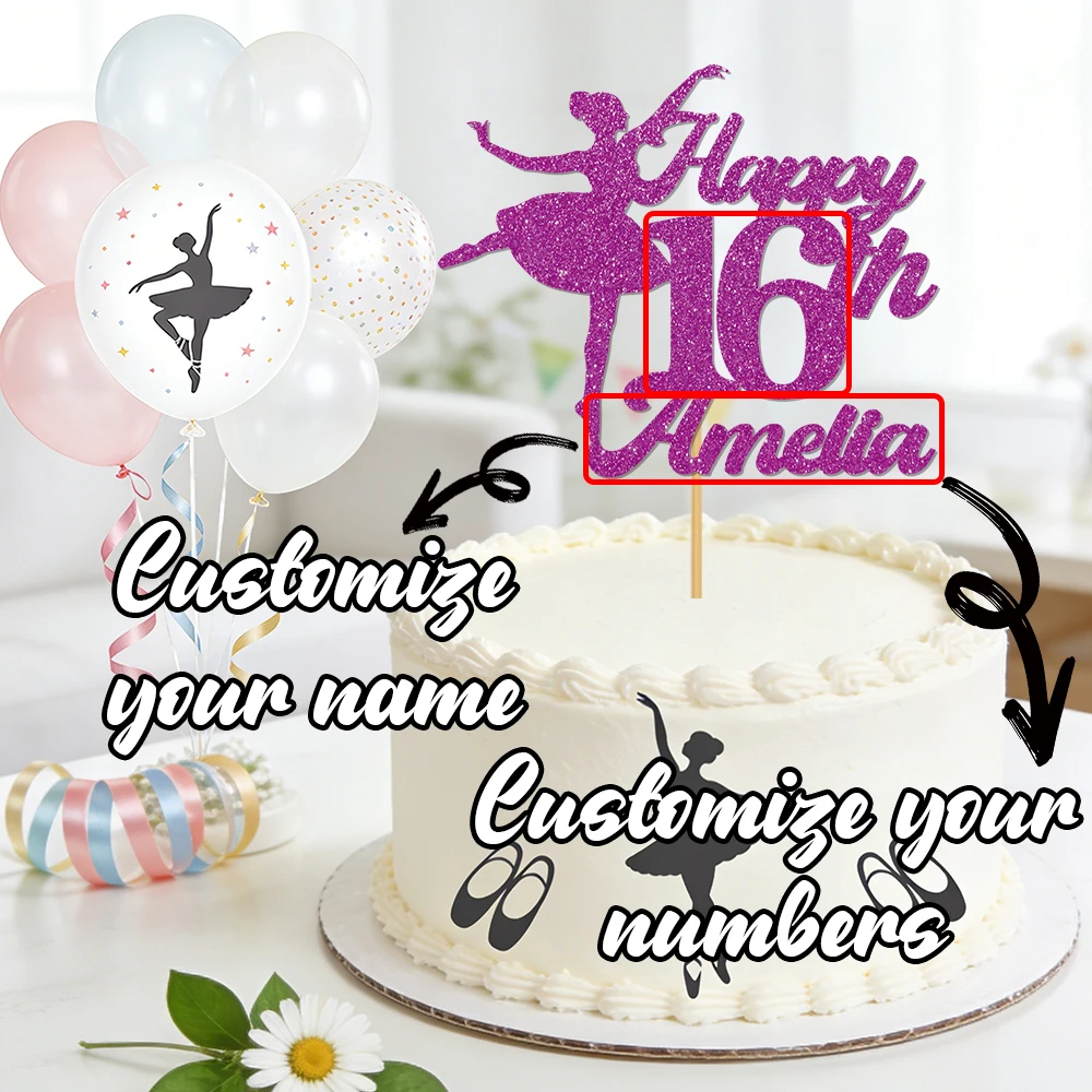 1pcs Personalized Ballet Cake Decorations, Customizable with Name & Age, Ideal for Ballet Themed Birthday Parties