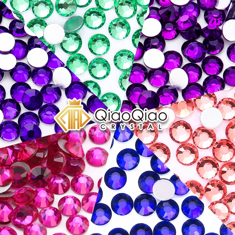 QIAO SS6-SS30 Glitters Violet Crystal Rhinestone Flatback Strass Nail Diamond Gem Loose Glitter Glue on Rhinestones For Crafts