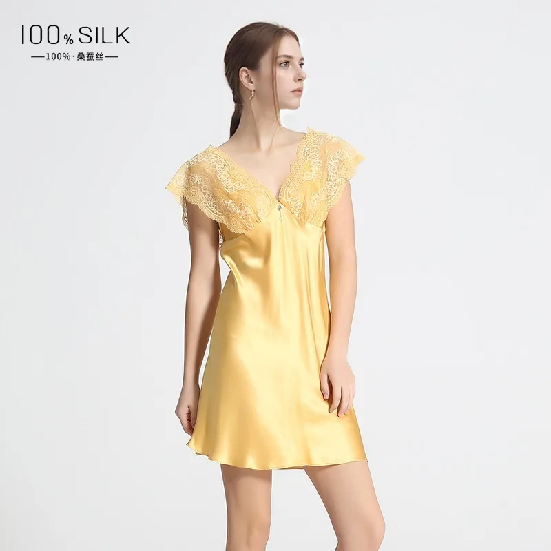 

19mm Summer New Silk Camisole Nightdress Luxurious 100% Mulberry Silk Sexy Loungewear Skirt Breathable Cozy Underwear Homewear