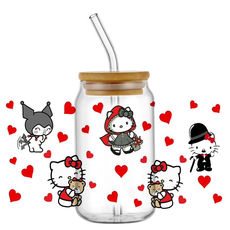 Miniso Hello Kitty Kuromi with Friend Design Washable UV DTF Cup Wrap for 16oz Libbey DIY Mug Waterproof Transfer Sticker