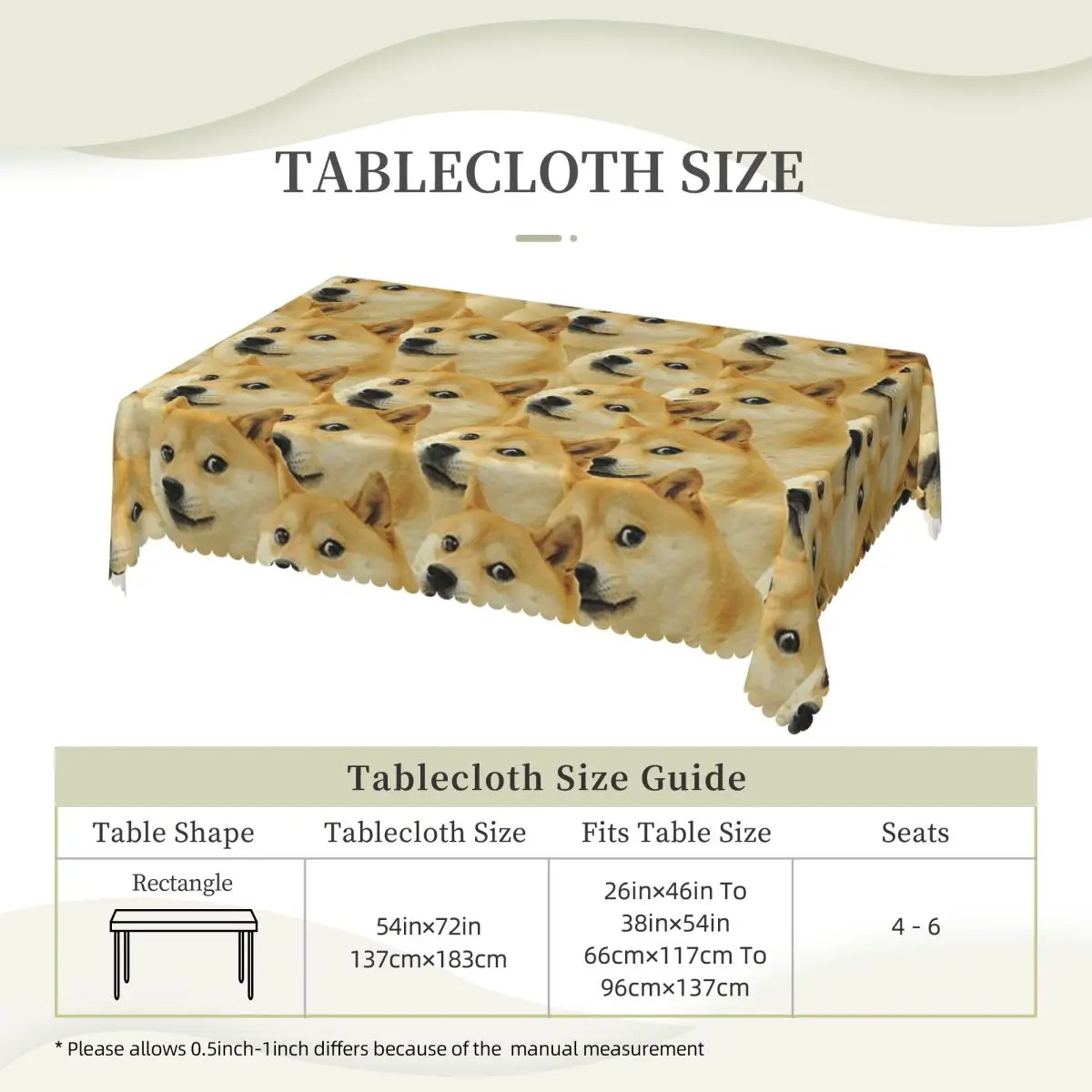 Doge Wow Shiba Inu Doggo Dog Meme Montage Tablecloth Restaurant Kitchen Rectangular Tablecloth Party Outdoor Dining Table Cover