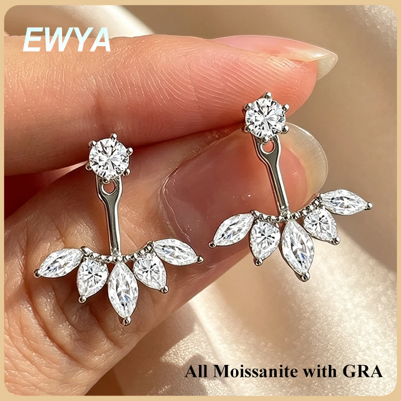 Boucles d'oreilles clous EWYA 2-en-1 en moissanite taille poire et marquise pour femme, en argent S925, avec diamants de laboratoire, bijoux fins pour oreilles percées