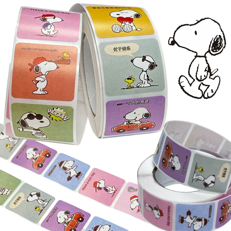 

500PCS Snoopy Teacher Reward Stickers for Kids Children Anime Cute Round Seal Stickers Rolls Sticker Graffiti Luggage Decal Toys