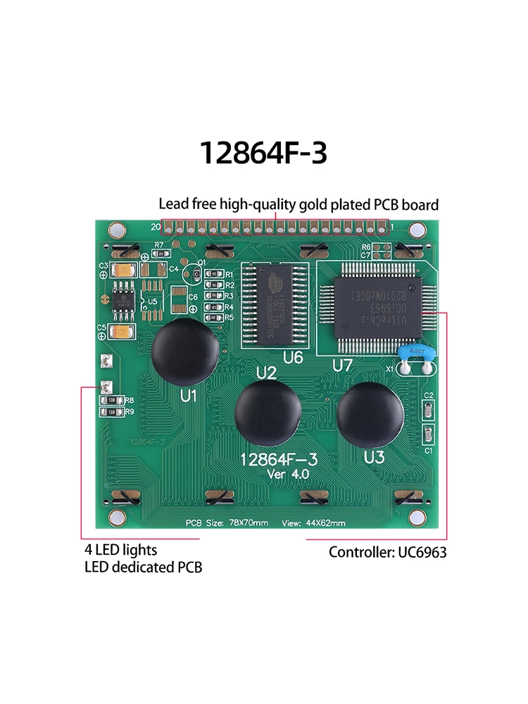 Imagem -02 - Painel Lcd Gráfico da Matriz do Ponto T6963c Antiinterferência Ra6963 78x70 mm Lcm Verde Esmeralda Caráteres Pretos Claros Lcm12864f3