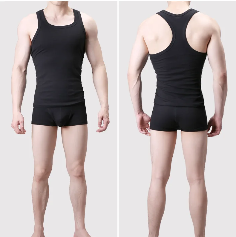 Youth Elastic Tight Ribbed Cotton Tank Top Men Clothing Lycra Slim Fit Sweat-absorbing Breathable H-shaped Bottom Home Lingerie