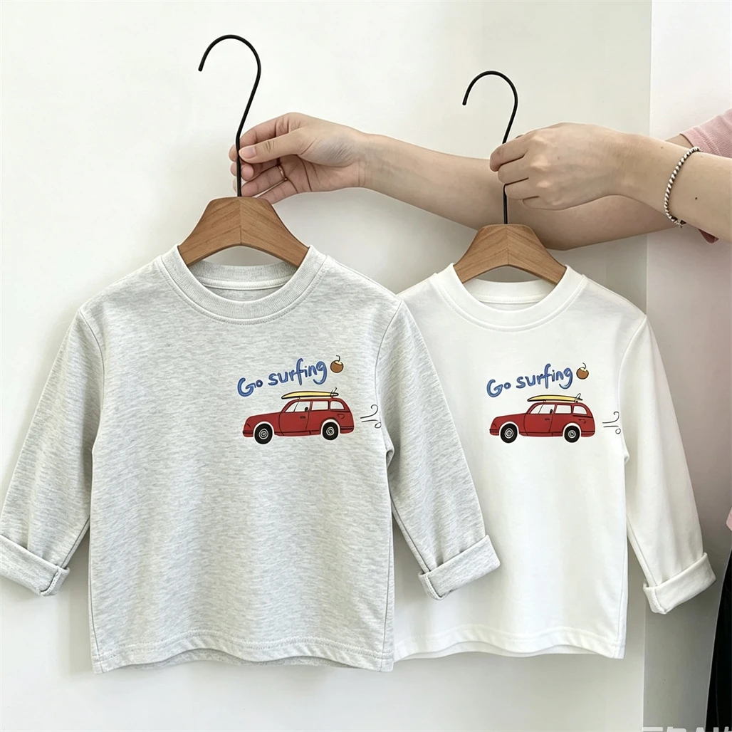 Double-side Print TShirt Little Car Long Sleeve Boys Child Trendy Clothing Round Neck Bottoming Shirt Infant New Design Tops
