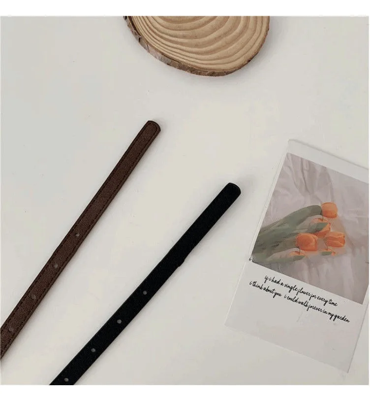 يونيسكس ريترو PU حزام جلدي مع مشبك للجينز حزام الخصر الدقيق للرجال والنساء إبرة مشبك الخصر