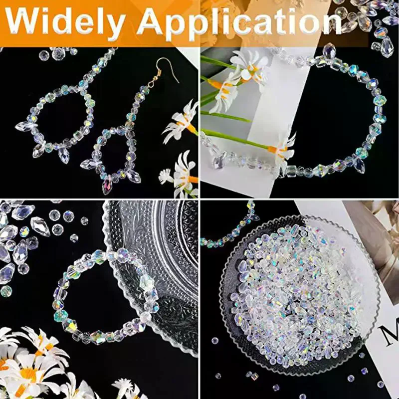 300pcs Mixed Sizes Crystal AB Gems Loose Beads Clear Crystal Glass Crafts Shiny Jewelry DIY Necklace Kit