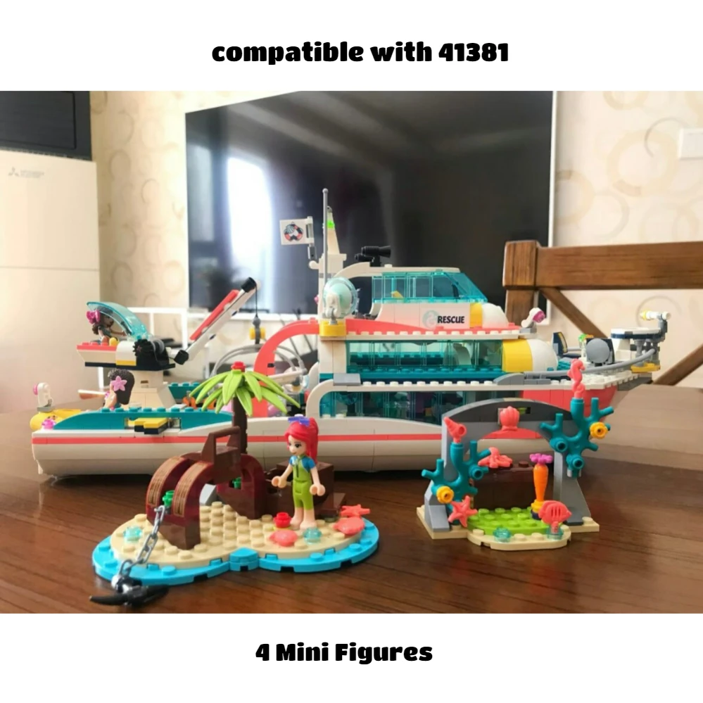 Rescue Boat 945pcs Compatible 41381 180080 86068 11373 Rescue Boat With Figures building block Education Toys for Girls Gifts