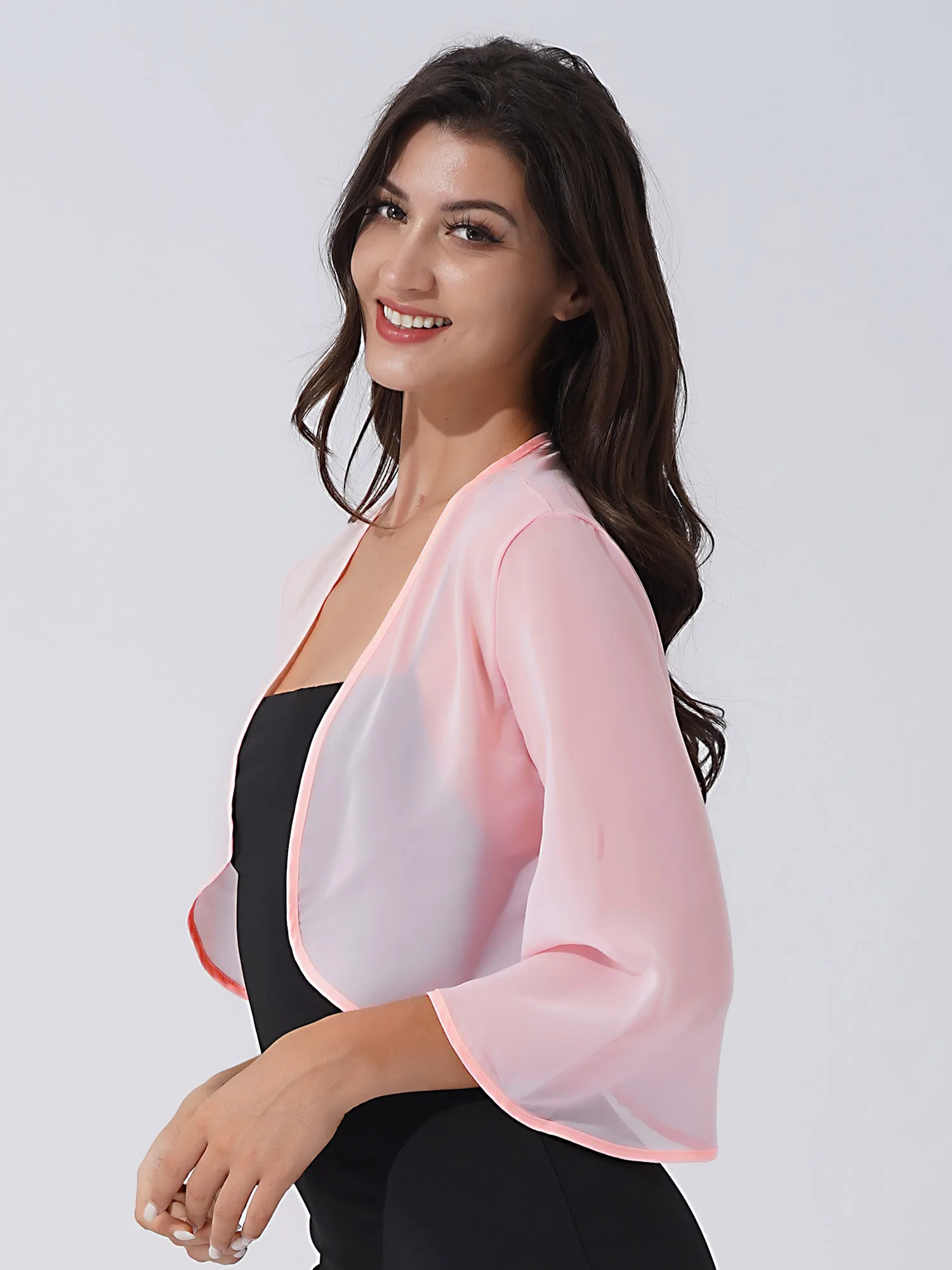 Cardigan Élégant en Mousseline de Soie pour Femme, Robe de Patients pour ixde Mariage, Manches 3/4, Enveloppes Ouvertes sur le Devant, Châles, Manteau à Épaules