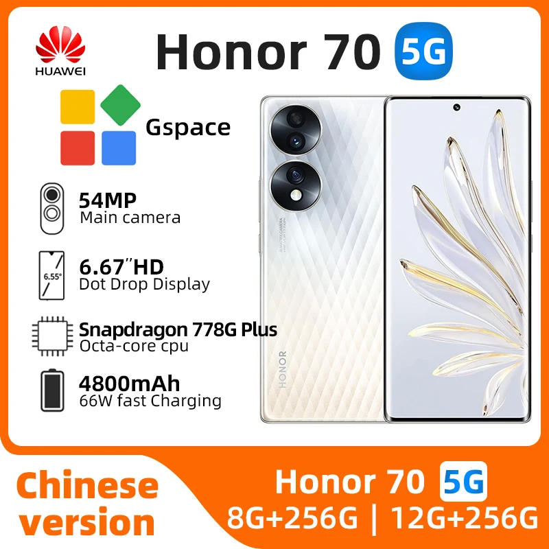 Honor 70 5G Smartphone 6.67inch 120Hz OLED  Screen CPU Snapdragon 778G+ Octa Core  Display  NFC 4800mAh Battery used phone