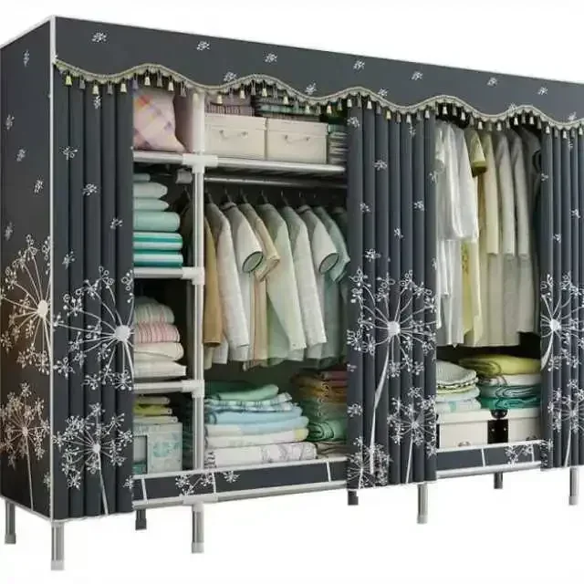 Durable Fabric Wardrobe-Steel Pipe Reinforcement Assembly Economical Storage Cabinet Simple Clothes Organizer Spacious