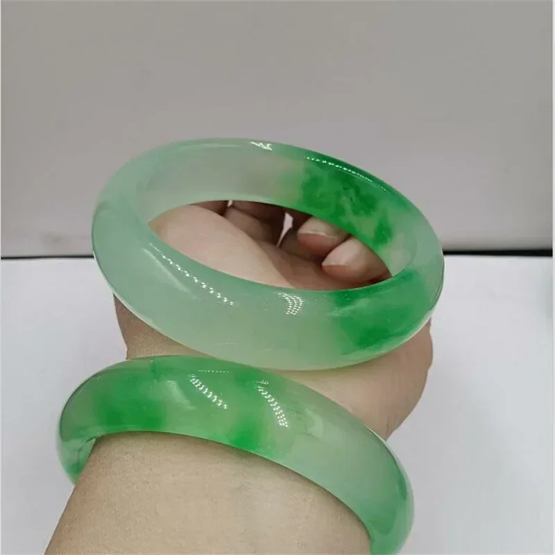 

Ice Drifting Green Flower Bracelet Jade Bangle Jade Green Transparent Advanced Jewelry Eliminates Misfortune Safeguards Peace