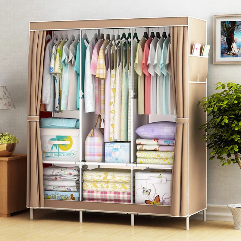 Reinforced Simple Cloth Wardrobe Storage Wardrobe Dust Proof Wardrobe Dormitory Steel Frame Reinforcement Combination Simple