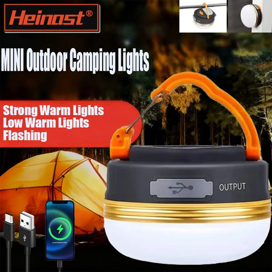 Outdoor Light Power Camping Lantern Tents Lamp USB Rechargeable Portable Mini Camping Light Outdoor Hiking Night Hanging Lamp