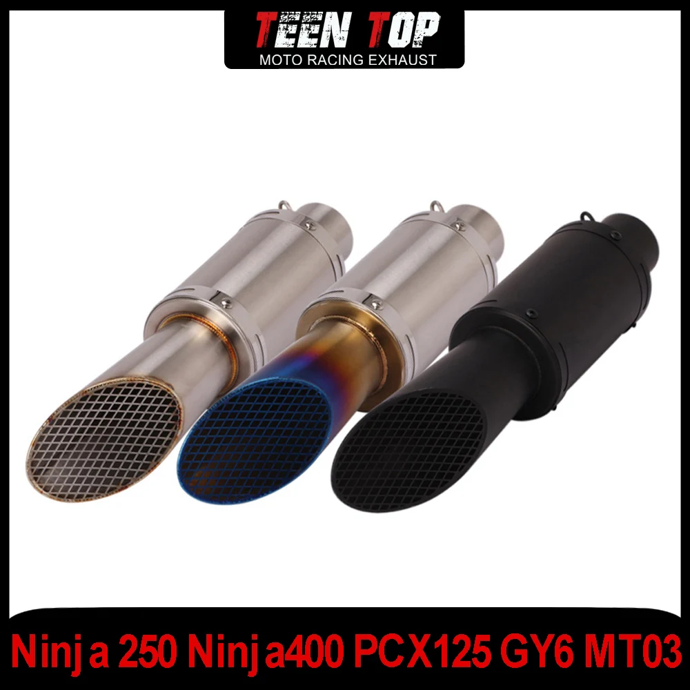 51mm Universal Motorcycle Escape Exhaust Muffler Stainless Steel PCX125 GY6 MT03 Exhaust System Ninja 250 Ninja400 Tube