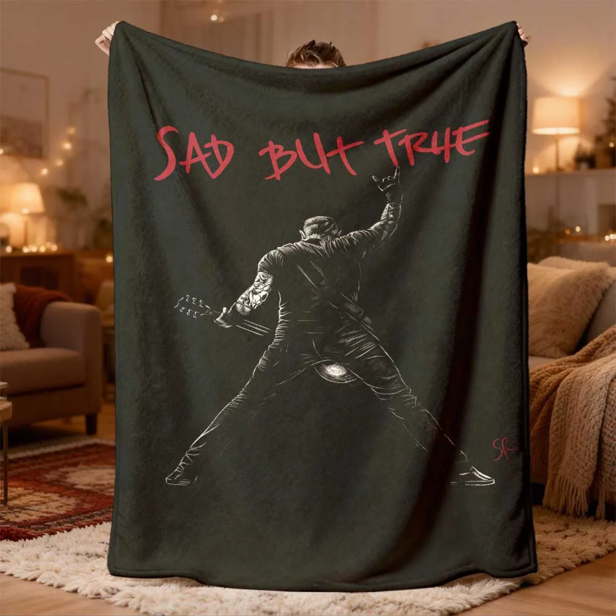 Oversized Digital Art Print Throw Blanket 150x200cm Sad But True Graphic Fleece Cozy Throw for Sofa Bedroom Decor Gift