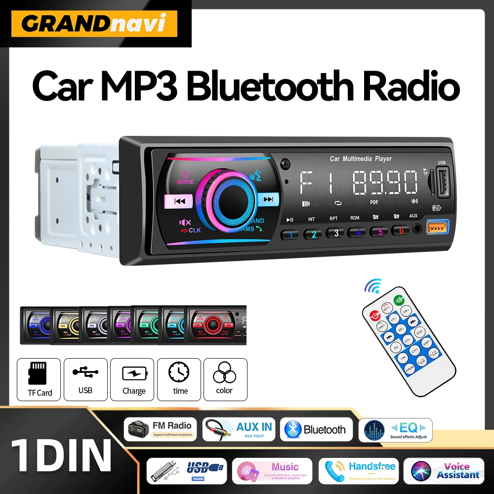 Reproductor de MP3 para coche, Radio de Audio Digital con Bluetooth, asistente de voz Multimedia, música, USB, SD, estéreo, reproducción en el tablero, entrada auxiliar, 1 Din