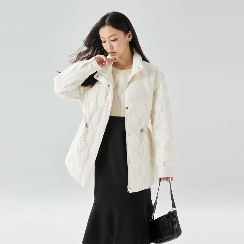 

2023Autumn Winter New Women Down Coat Short Neck Slim Fit White Duck Down Women Topcoat High End Fashion European Women Overcoat