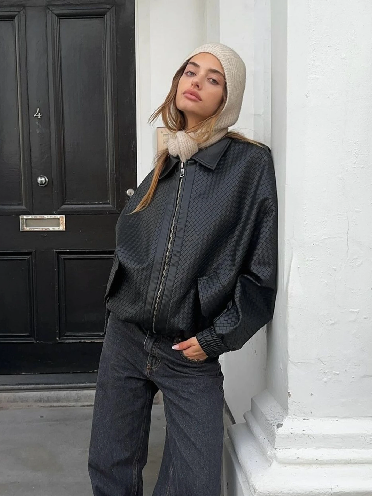 Dulzura Women's Loose Fit ort Jaet PU Leather Flight Suit Outerwear Spicy Girl Sle Autumn New Arrival Faionable Slimm...