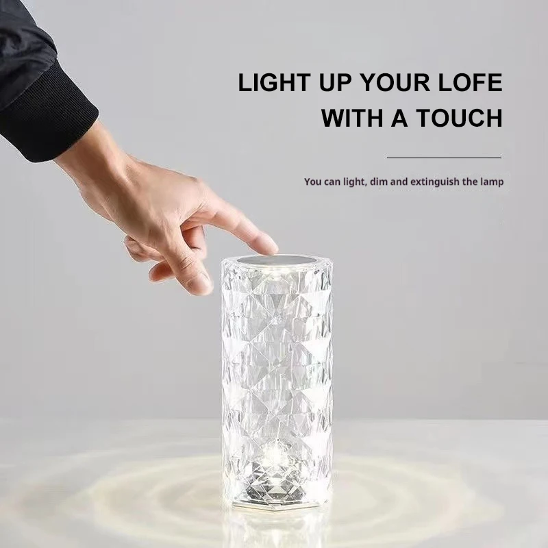 16 Colors Touch Night Light LED Crystal Table Lamp Rose Light Projector Romantic Diamond Atmosphere Light USB Home Decoration