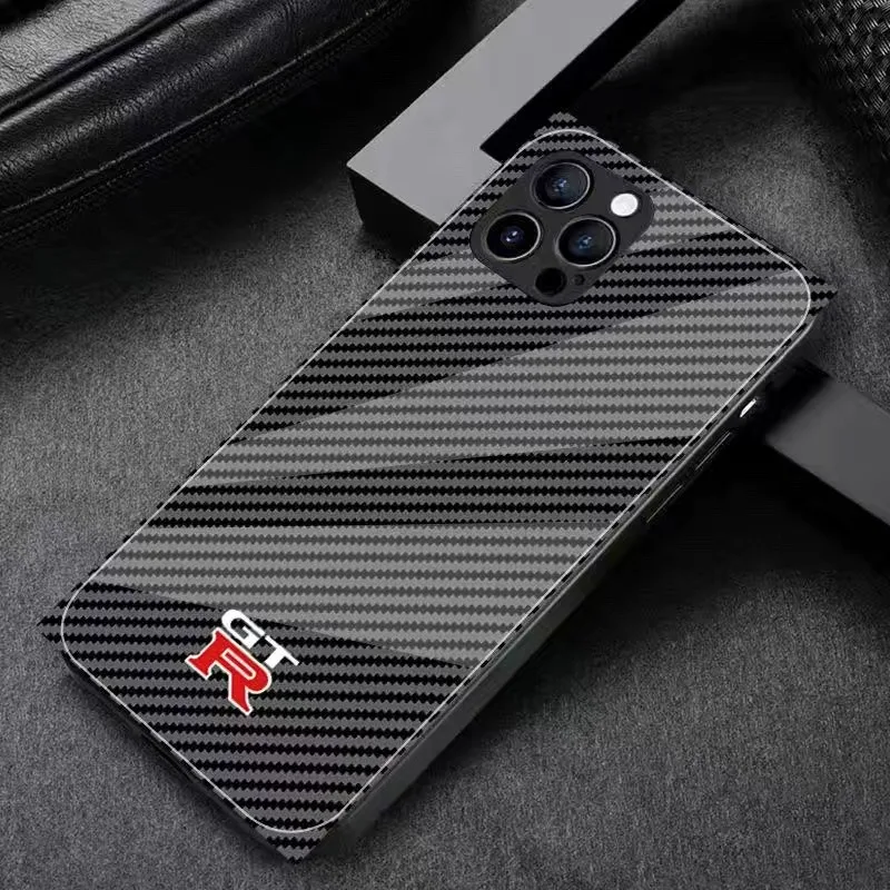 GTR-Nissan Car Logo Phone Case for iPhone 16 15 13 14 12Pro Max 12 Mini 8 XR XS 16Plus 15Pro MAX Carbon Fiber Pattern Soft Shell