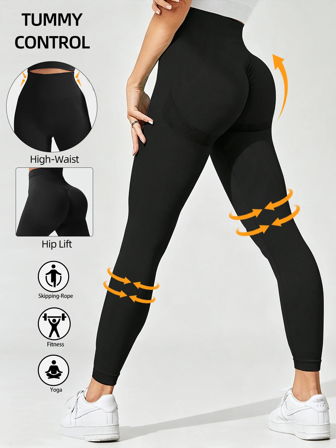 Women Butt Lifting Yoga Leggings Elastic Workout High Waist Tummy Control Ruched Booty Pants Seamless Gym Compression Tights